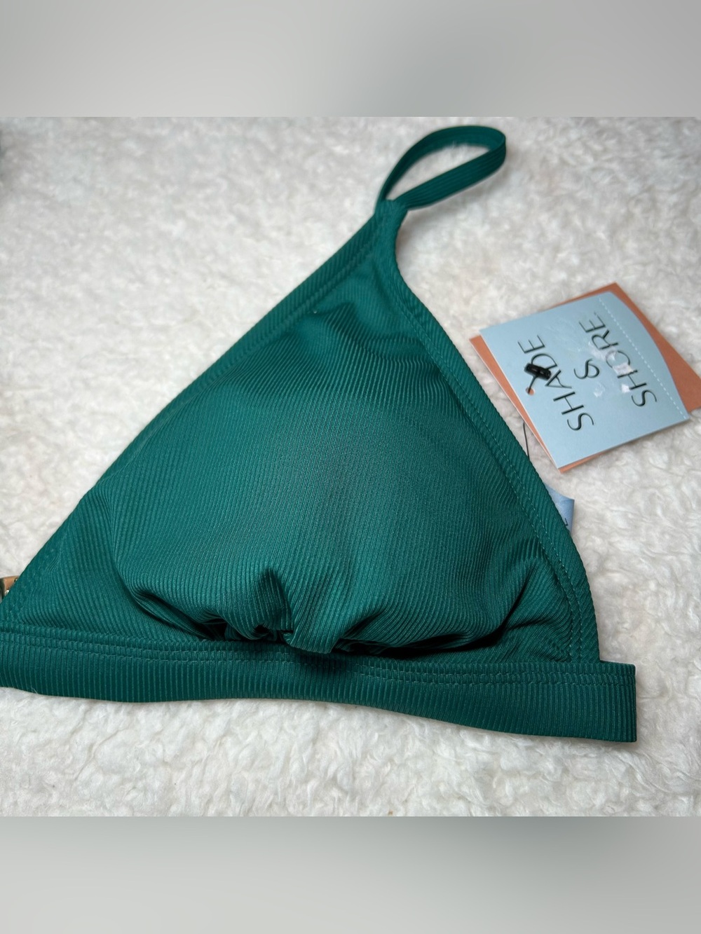Shade & Shore Dark Green Triangle Ribbed Bikini Top Large NEW - Picture 2 of 4